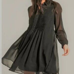 Banana Republic Sheer Pleated Shirt Dress Womens